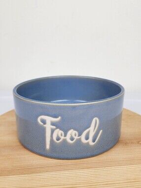 Wilfred & Lily Blue Ceramic Dog Food Bowl with 'Food' Embossed Script